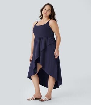 Halara Breezeful Asymmetric Crossover Hem Flowy High Low Midi Built In Bra 3X